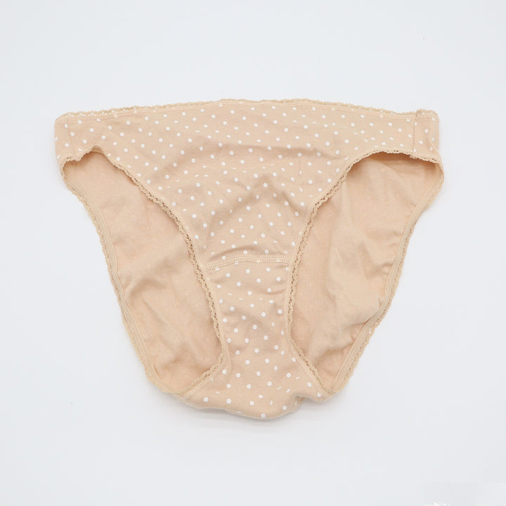 Charter Club Intimates Tan Polka Dot 100% Cotton Bikini Panties Lace Trim Large
