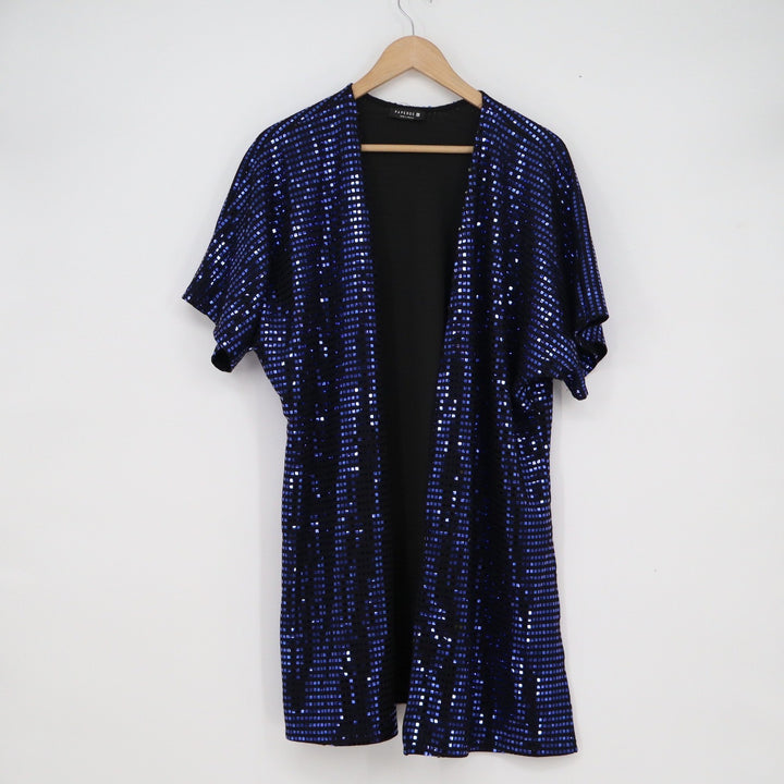 Paperoc Womens Blue Sequin Open Front Kimono Cardigan Jacket Size M