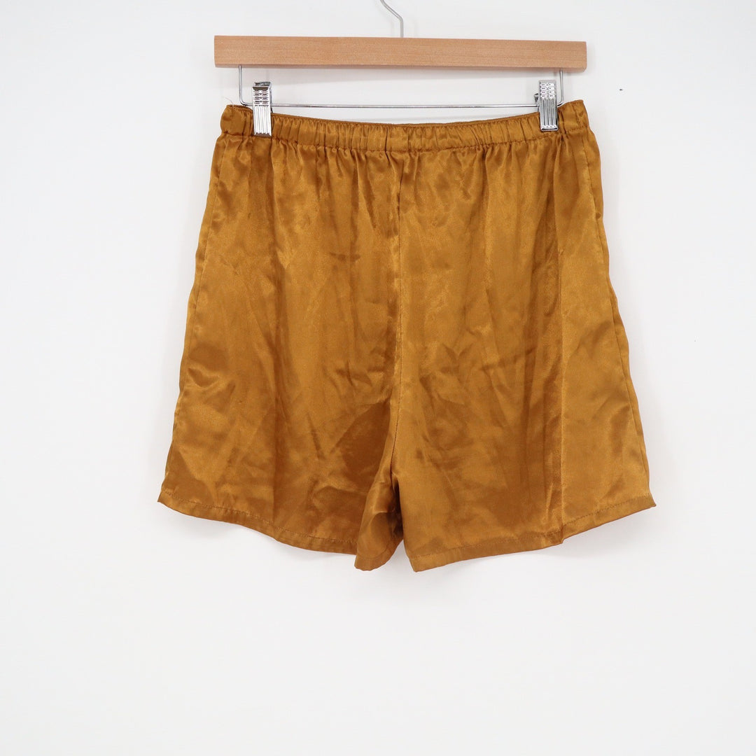 Vintage Sears Roebuck Gold Satin Lounge Shorts High Waist Sleepwear Small