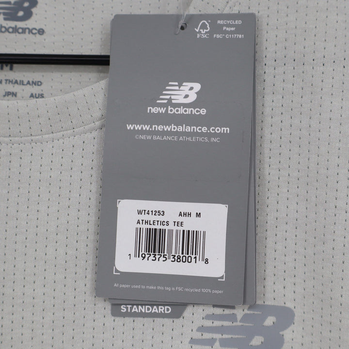 New Balance Athletics Tee Sea Salt Grey Mesh Running Shirt Mens Medium