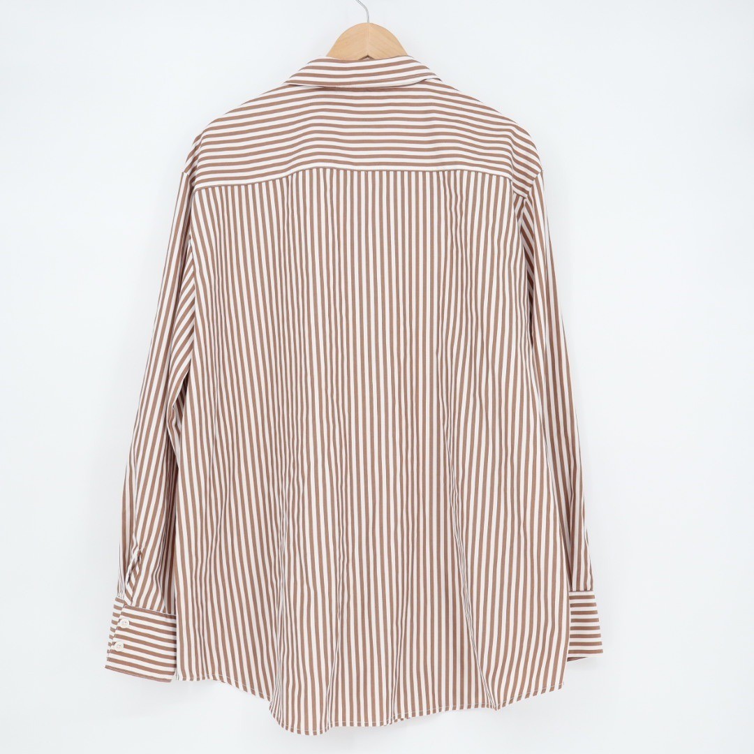 Striped Button Down Long Sleeve Shirt Mens 2XL Brown White Casual Top
