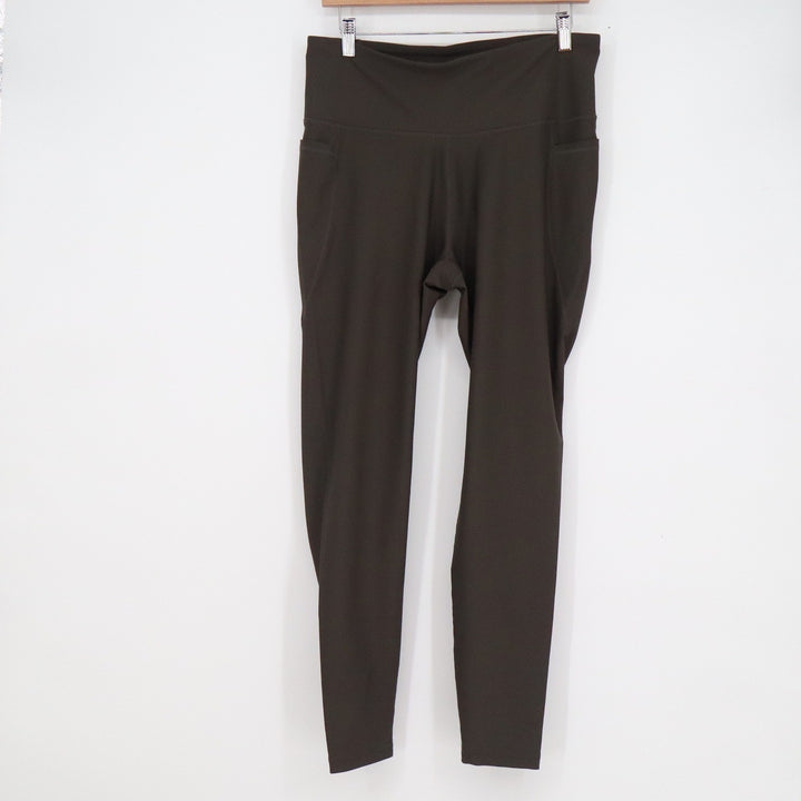 Old Navy Active Elevate Go-Dry Leggings Dark Olive Green High Rise Pockets 32x27