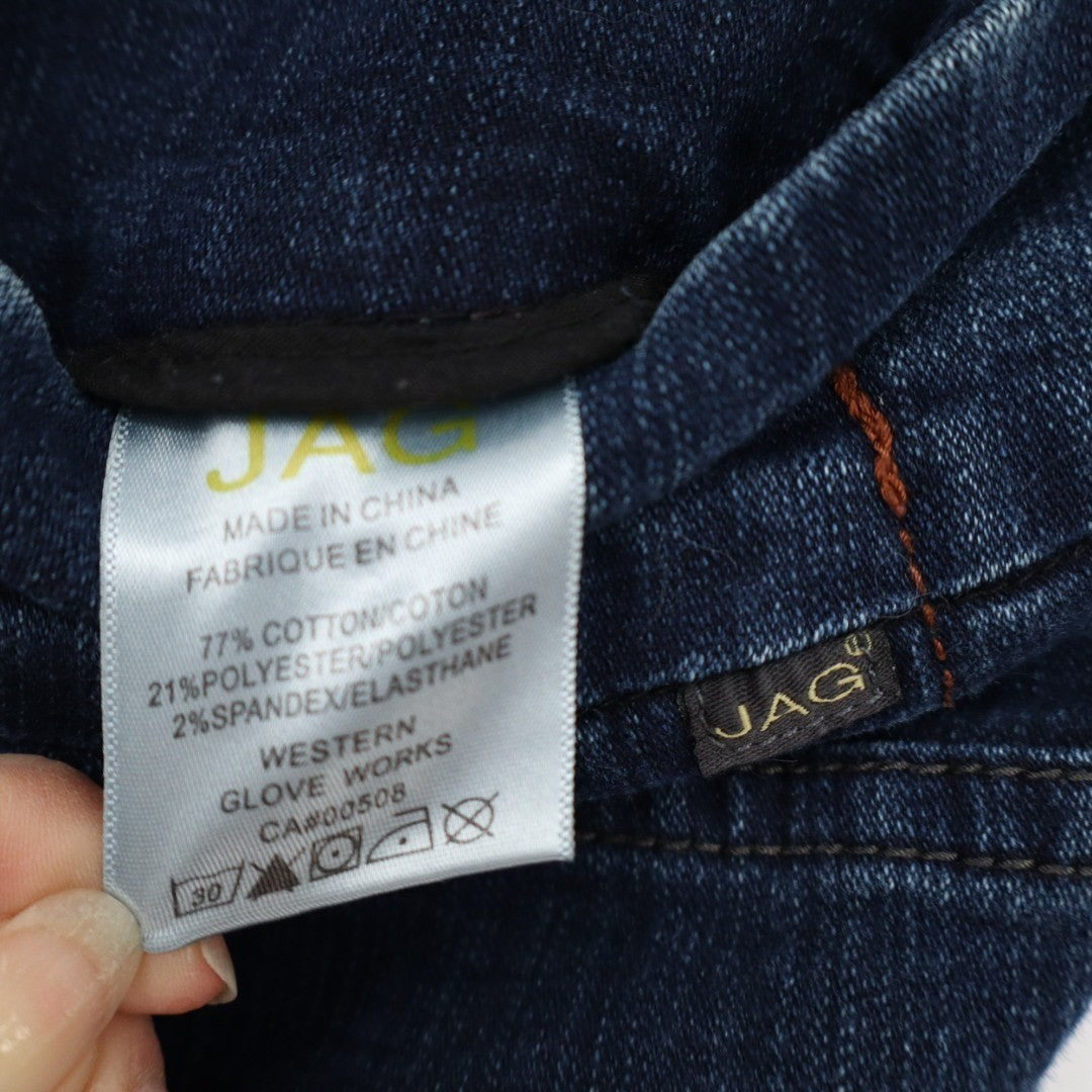 Jag Jeans Women 16 Blue Denim Cotton Stretch Elastic Waist Mid Rise Straight Leg