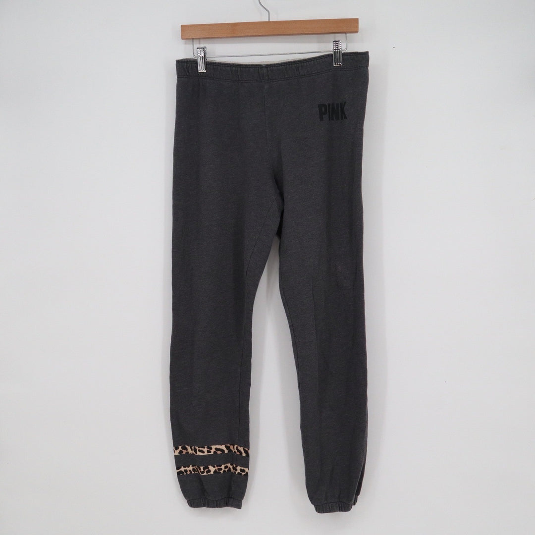 PINK Victoria's Secret Gray Leopard Print Trim Jogger Sweatpants Small