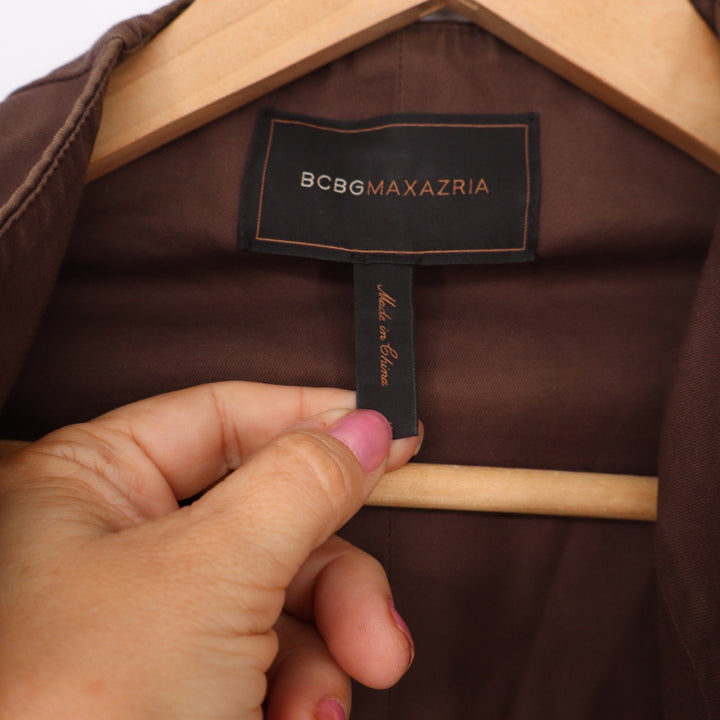BCBGMAXAZRIA Jacket Womens S Moto Asymmetric Zip Brown Cotton Blend Excellent