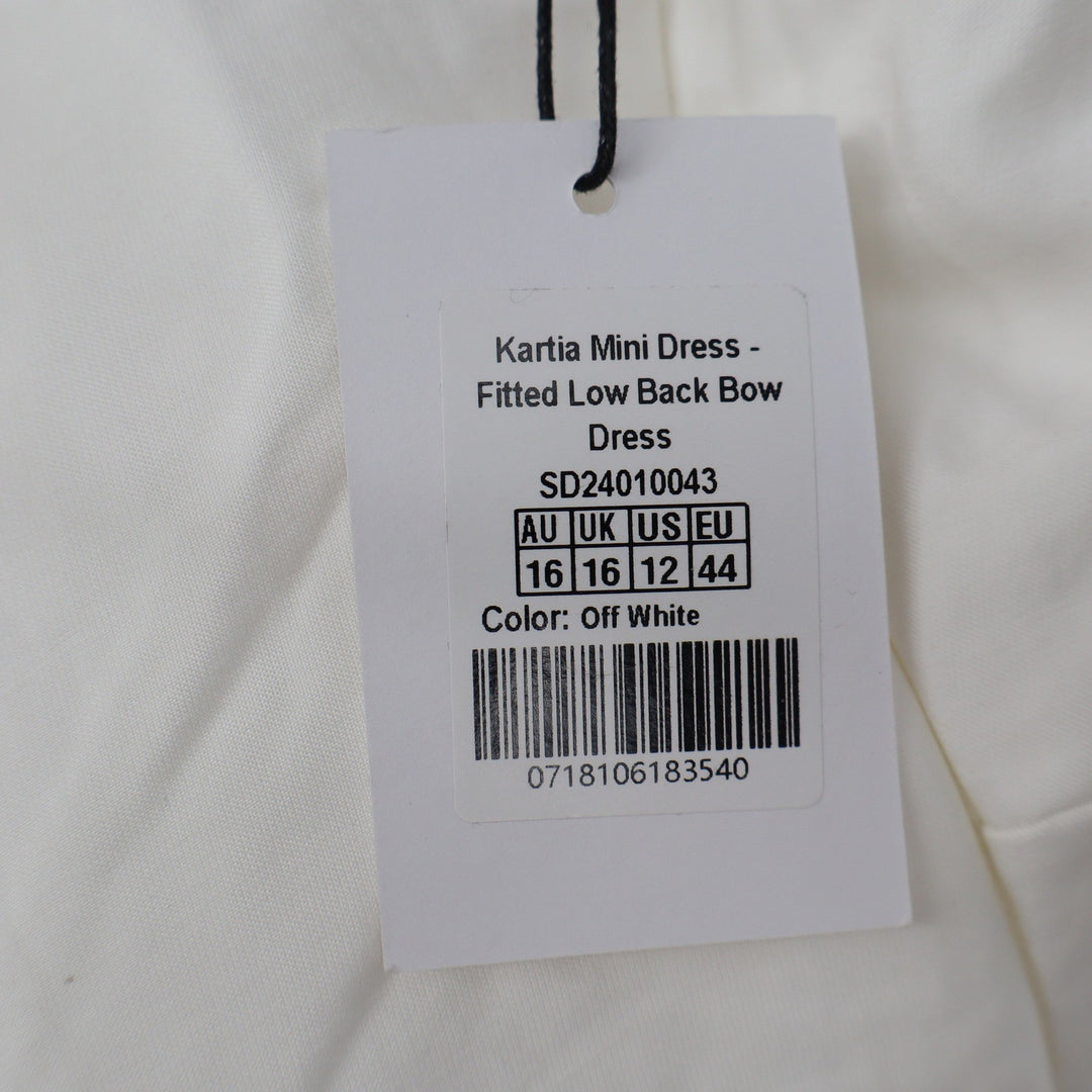 Showpo Kartia Off White Fitted Low Back Bow Mini Dress SD24010043 US 12 NWT