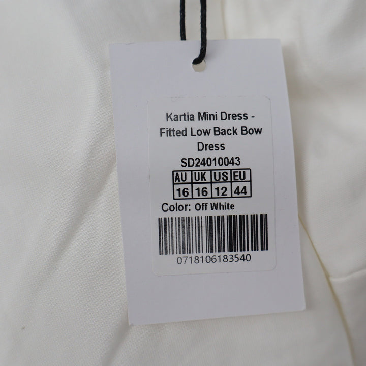 Showpo Kartia Off White Fitted Low Back Bow Mini Dress SD24010043 US 12 NWT