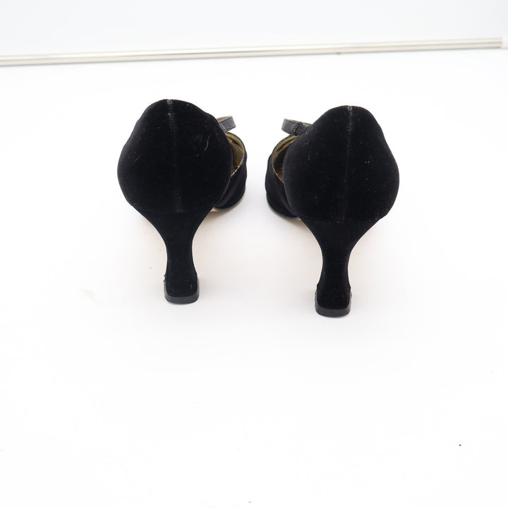The PM Collection 9-2-5 Black Velvet Strappy Pointed Toe Heels Womens 8M