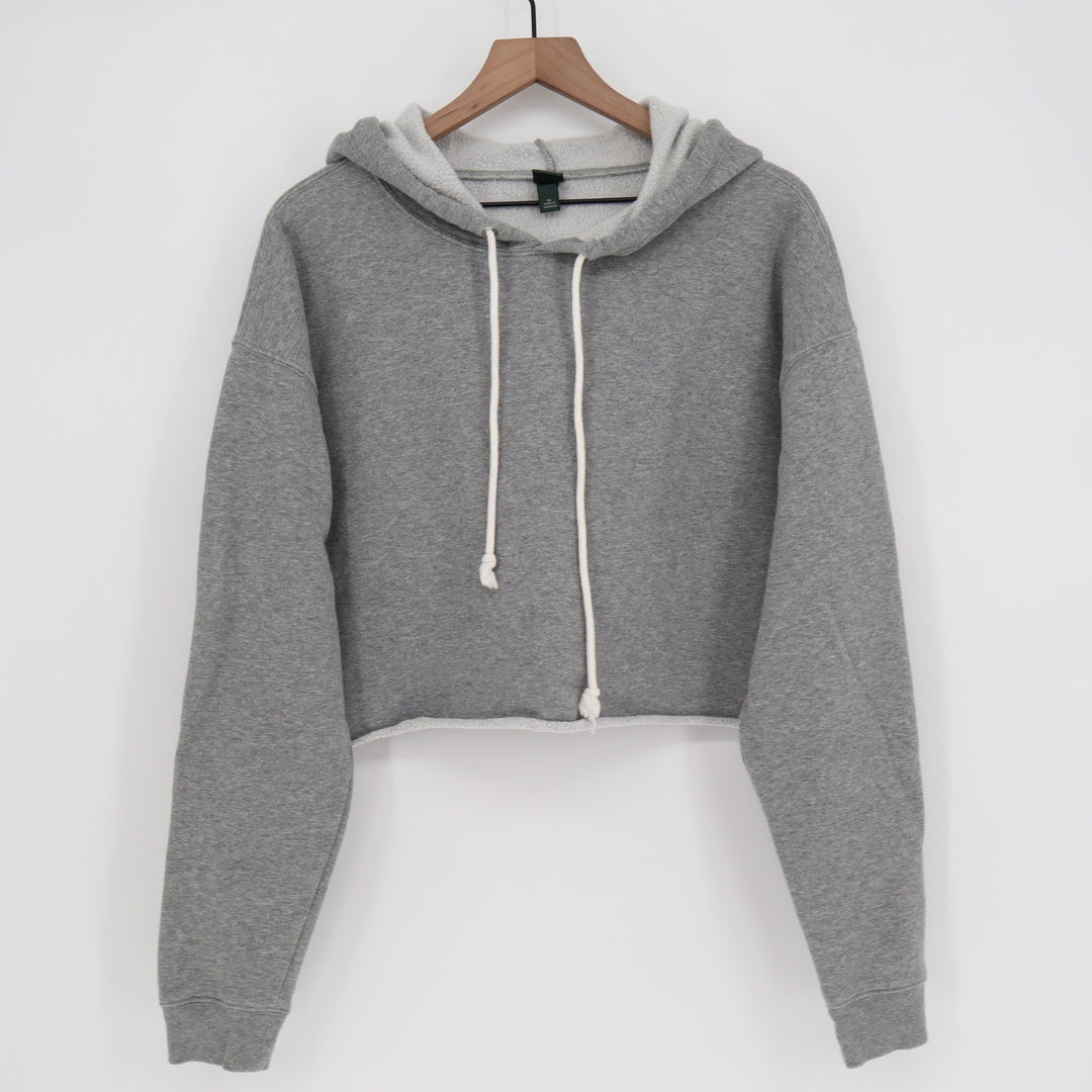 Wild Fable Womens XL Heather Gray Cropped Raw Hem Fleece Hoodie Sweatshirt