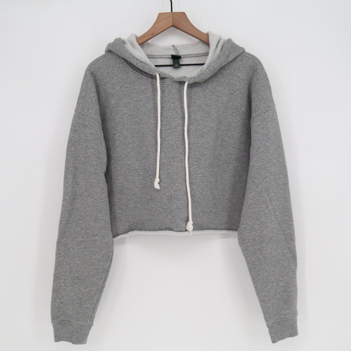 Wild Fable Womens XL Heather Gray Cropped Raw Hem Fleece Hoodie Sweatshirt