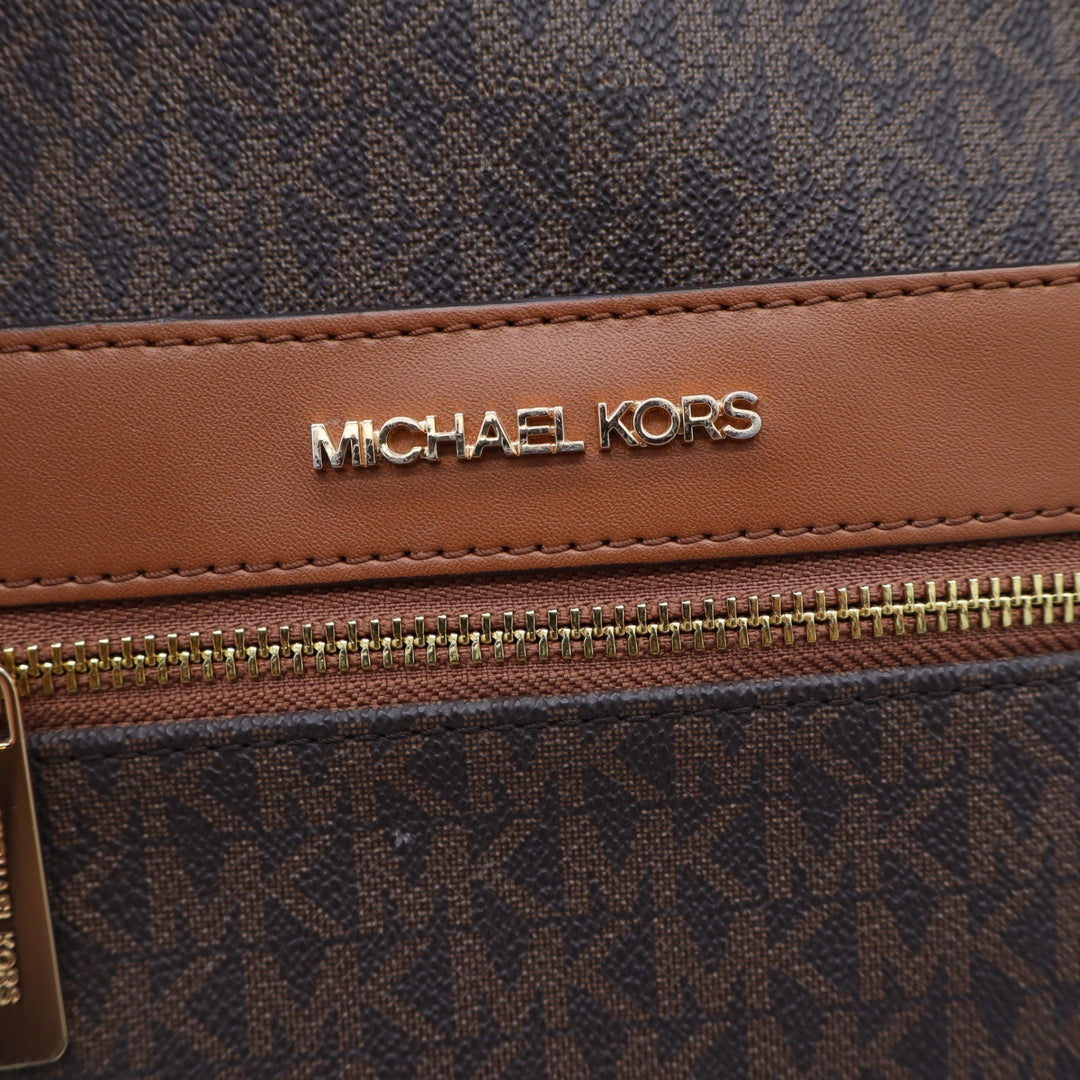Michael Kors Abbey Medium Backpack Brown Signature Logo MK Gold Hardware Bag