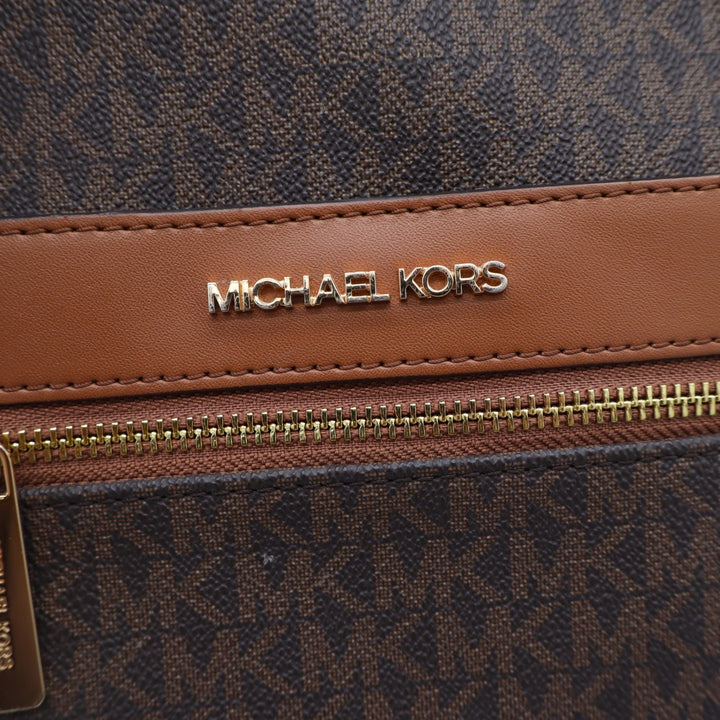 Michael Kors Abbey Medium Backpack Brown Signature Logo MK Gold Hardware Bag