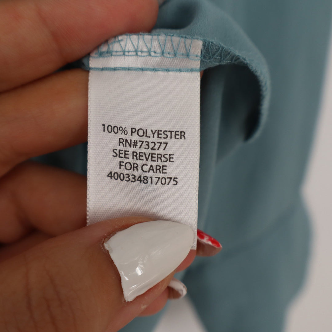 Candie's Womens Dusty Teal Button Down Blouse Tie Bell Cuff Long Sleeve Medium