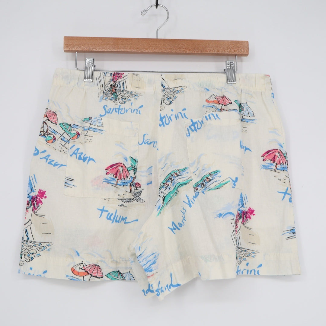 Gap Womens Linen Blend Vacation Print Shorts Cream Santorini Tulum Medium