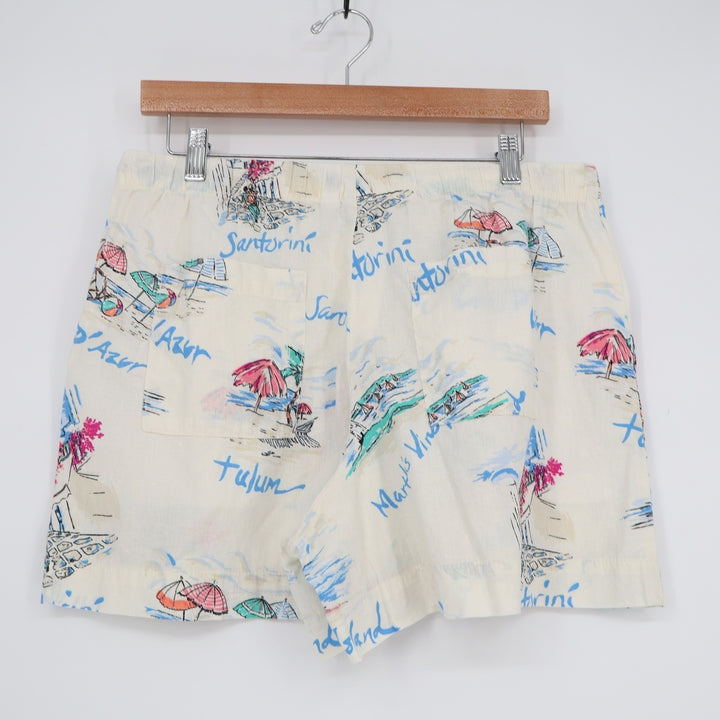 Gap Womens Linen Blend Vacation Print Shorts Cream Santorini Tulum Medium