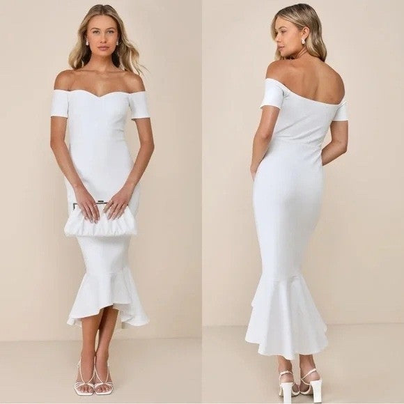 Lulus How Much I Care Ivory Off-The-Shoulder Midi Dress Size M