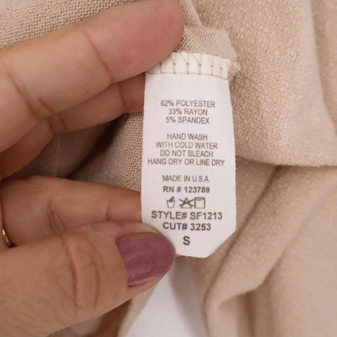 Six/Fifty Womens V Neck Tie Front Top Beige Long Sleeve Dolman Small