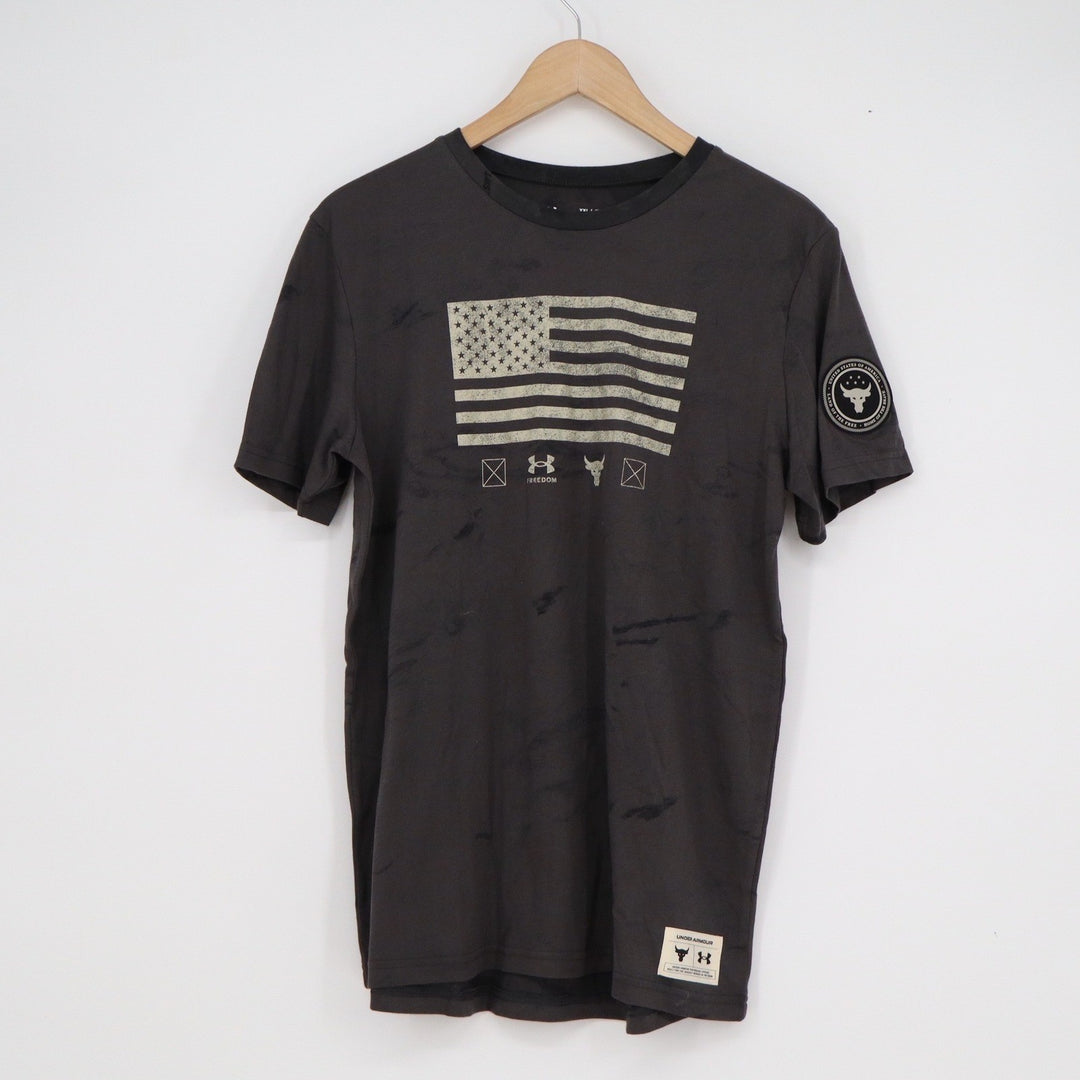 Under Armour Project Rock Freedom USA Flag Tee Charcoal Gray Youth XL