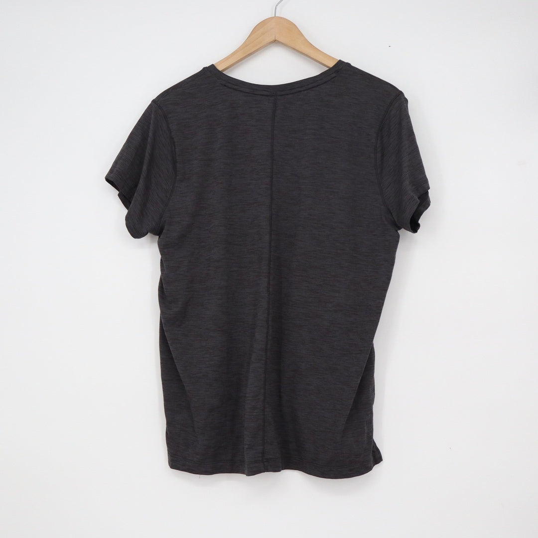 NYL Sport Womens Charcoal Heather Grey V-Neck Short Sleeve Activewear Top Size L