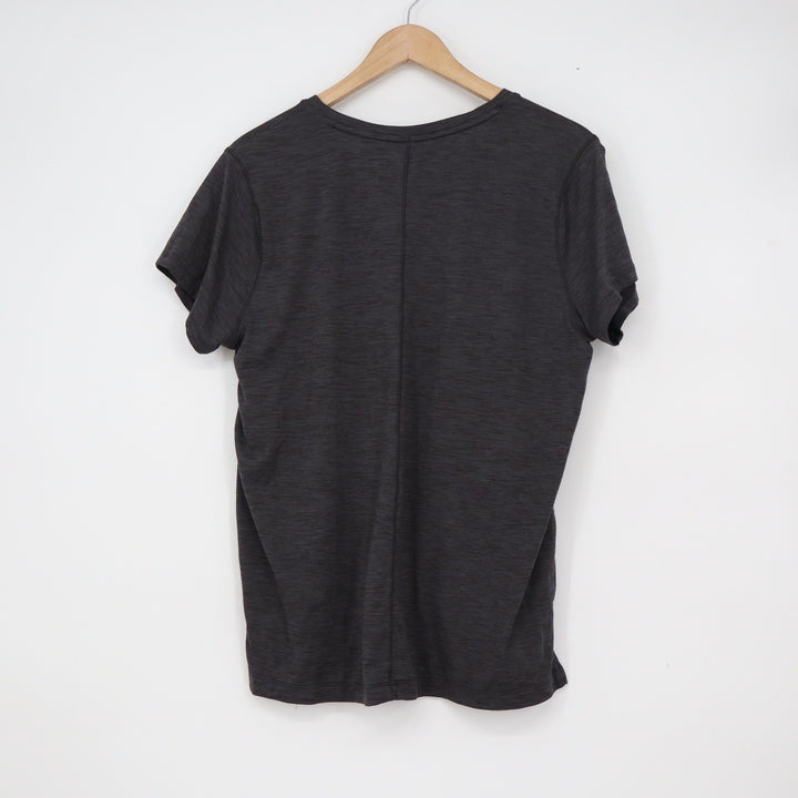 NYL Sport Womens Charcoal Heather Grey V-Neck Short Sleeve Activewear Top Size L