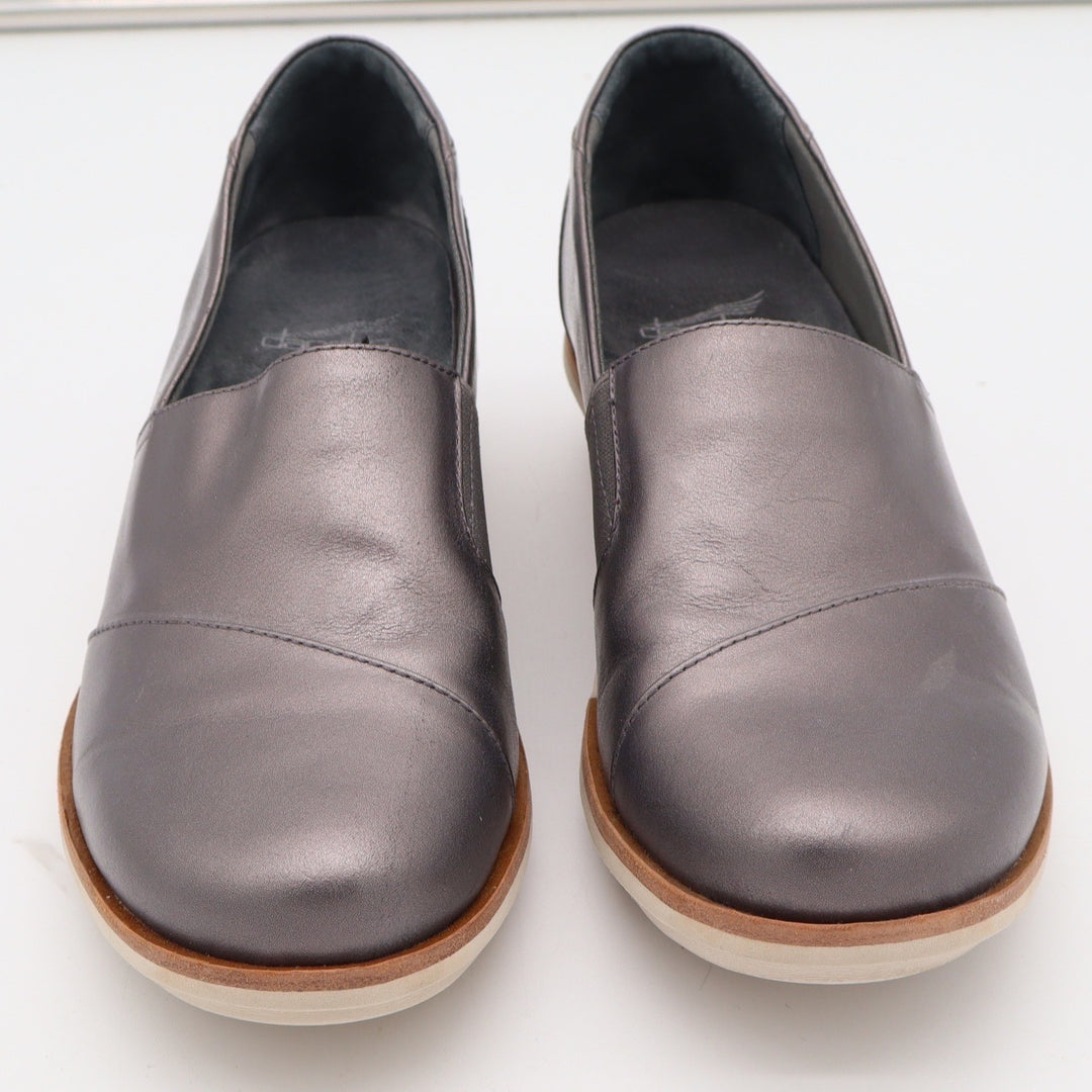 Dansko Fawna Pewter Metallic Leather Slip On Wedge Shoes Womens Size 36