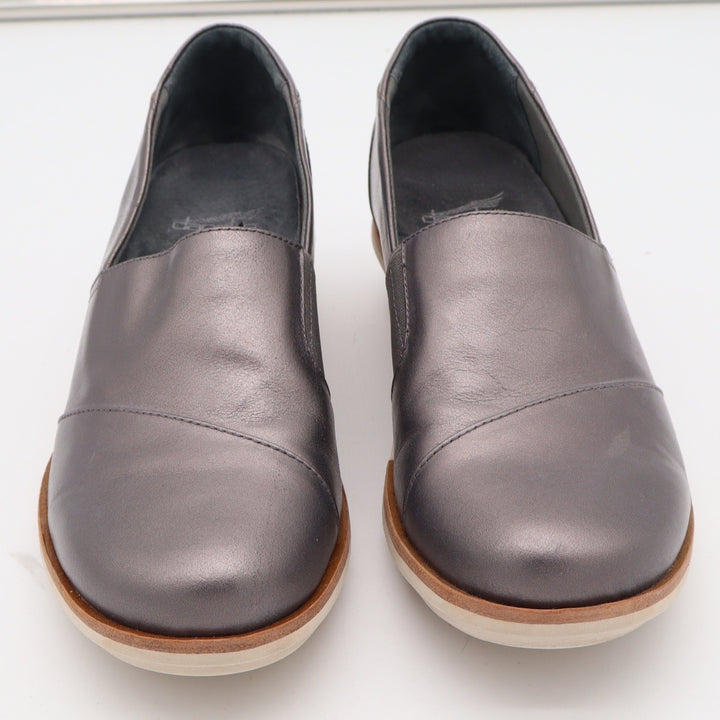Dansko Fawna Pewter Metallic Leather Slip On Wedge Shoes Womens Size 36