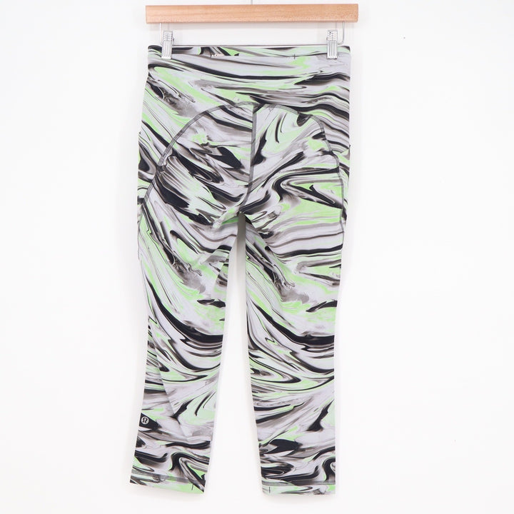 Lululemon Speed Up Crop 21 Leggings Hyper Swirl Black Lime Green Size 6