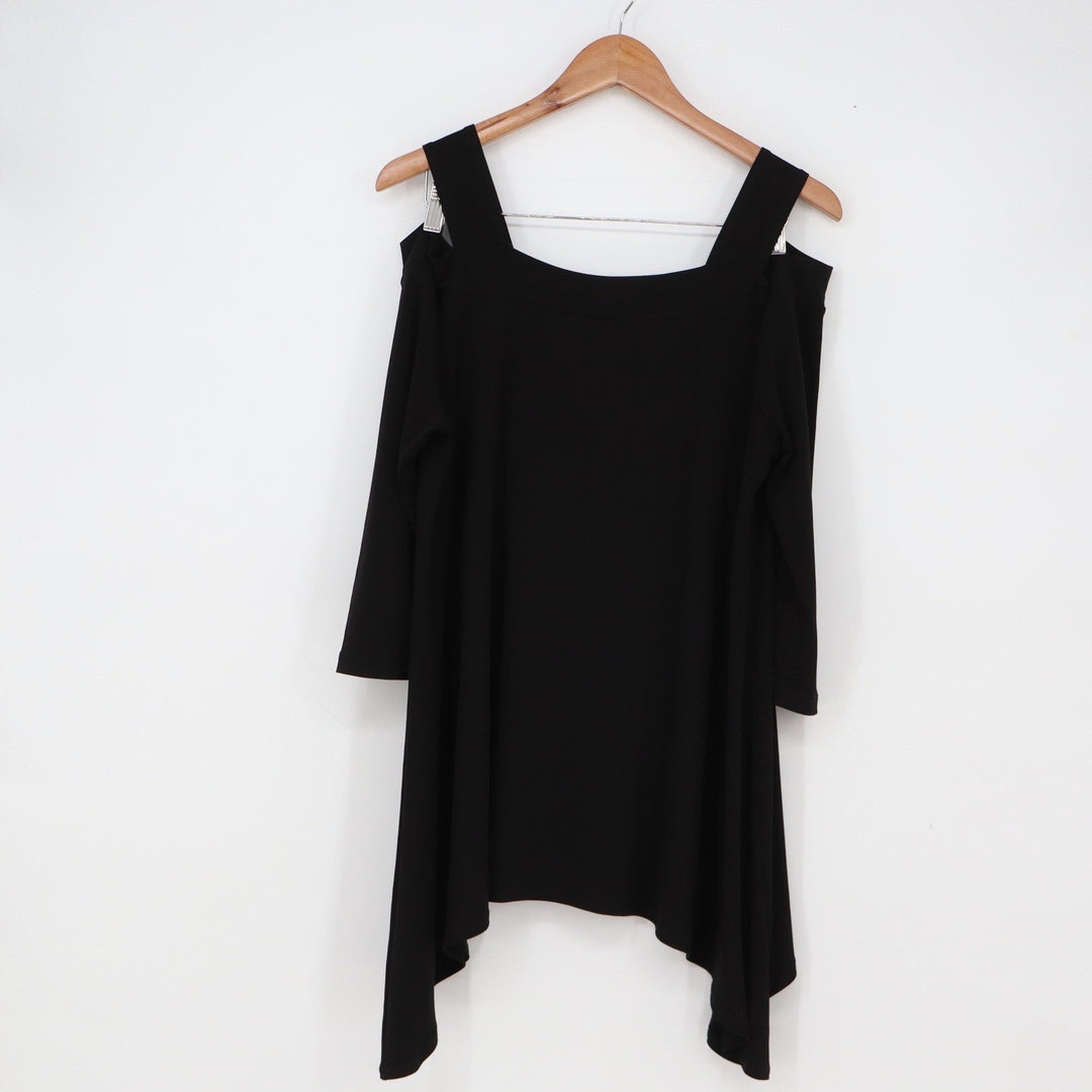 Clara Sunwoo Tunic Top Womens L Cold Shoulder Black Sharkbite Hem Excellent