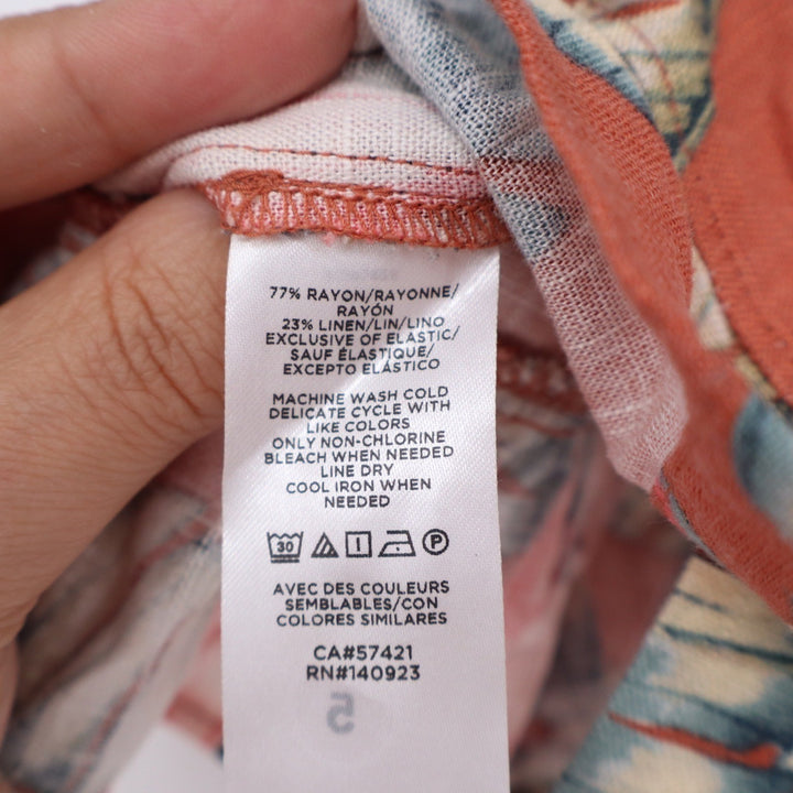 LOFT Tropical Palm Floral Button Front Linen Blend Crop Cami Top Orange Size 2