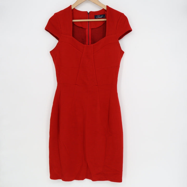 Closet London Red Ribbed Textured Cap Sleeve Sheath Dress Size 14 UK