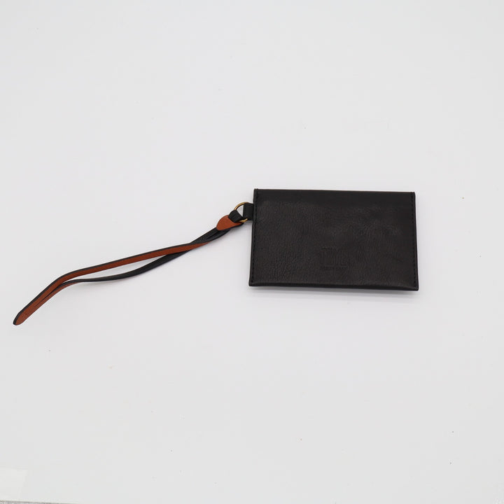 Frye Womens Black Brown Pebbled Leather Snap Flap Up Coin Wallet Wristlet