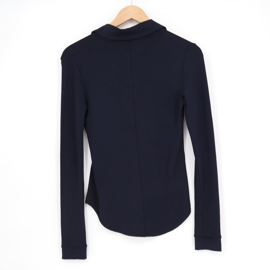Theory Womens Navy Blue Quarter Zip Long Sleeve Polo Top Size P Petite