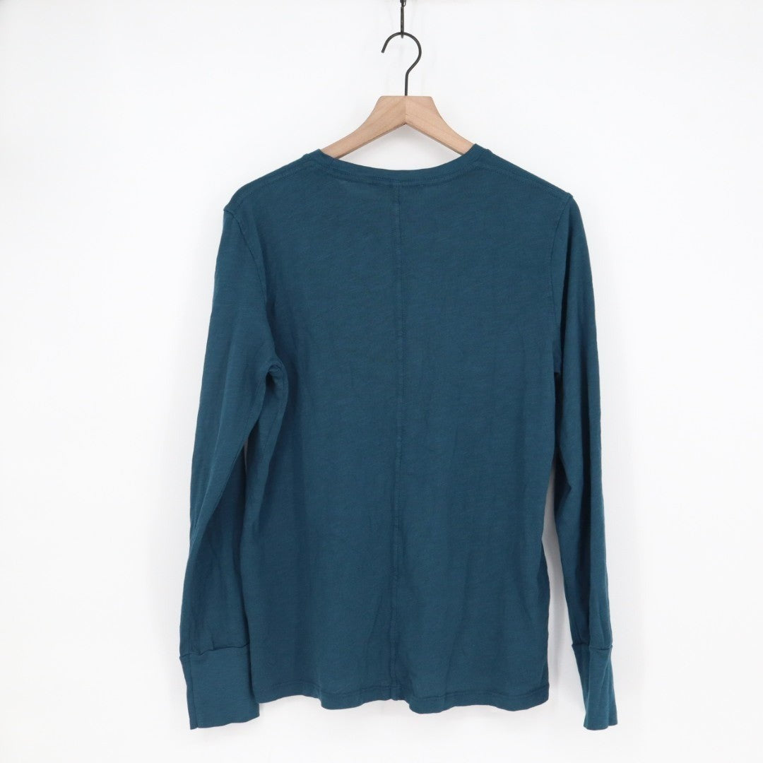 American Giant Premium Slub T-Shirt Womens L Blue Ribbed Long Sleeve Crew Neck
