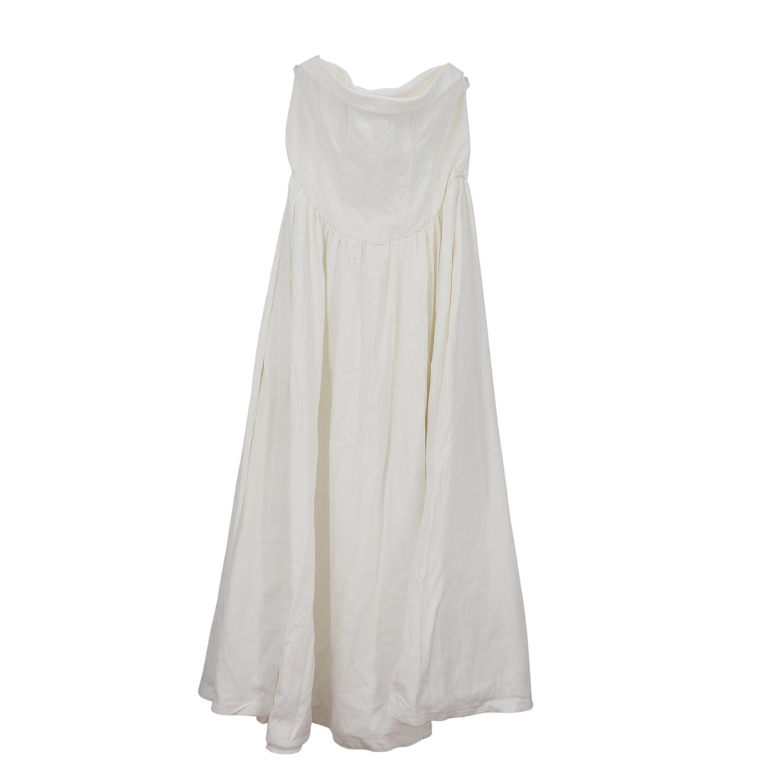 Showpo Jeannie Maxi Dress Off White Corset Panel High Split Strapless US 16 NEW