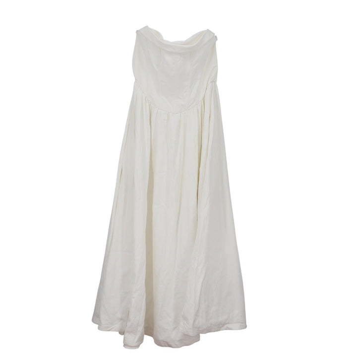 Showpo Jeannie Maxi Dress Off White Corset Panel High Split Strapless US 16 NEW