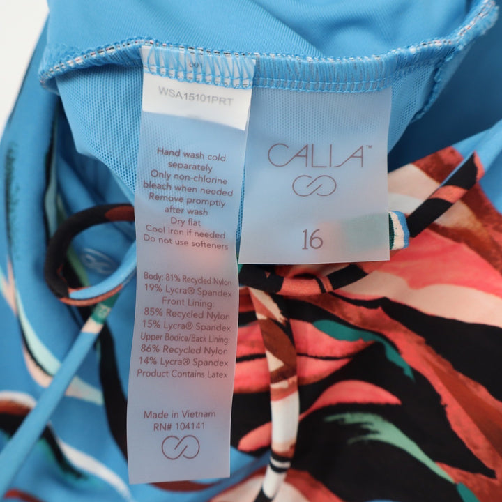 Calia Womens 16 Strappy Back One Piece Swimsuit Tranquil Blue Floral