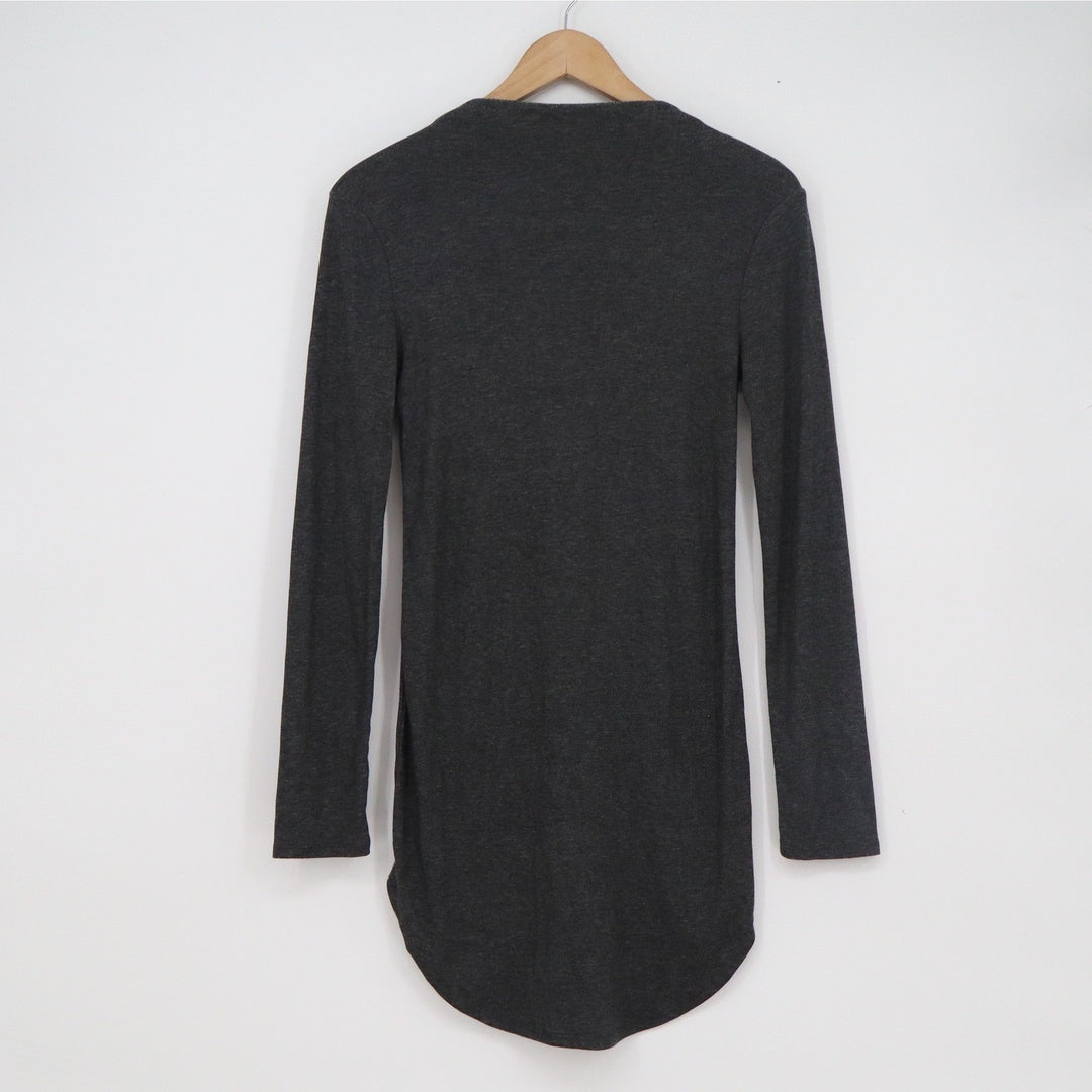 Forever 21 Charcoal Gray Heathered Long Sleeve Tunic Curved Hem Shirt L