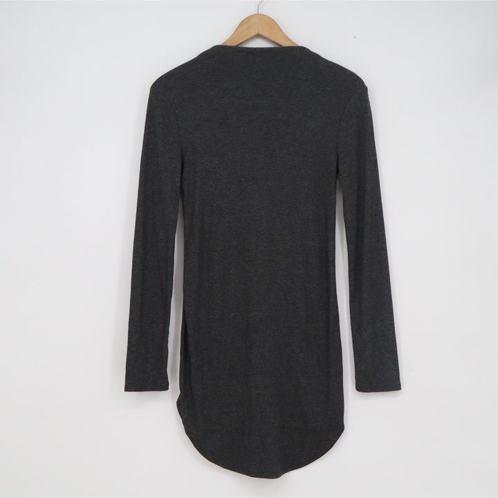 Forever 21 Charcoal Gray Heathered Long Sleeve Tunic Curved Hem Shirt L