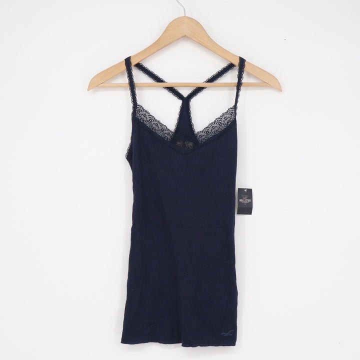 Hollister Navy Blue Lace Trim Ribbed Racerback Camisole Tank Top Small