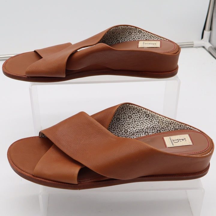 ED Ellen DeGeneres Womens Tan Leather Crisscross Slide Wedge Sandals Size 10