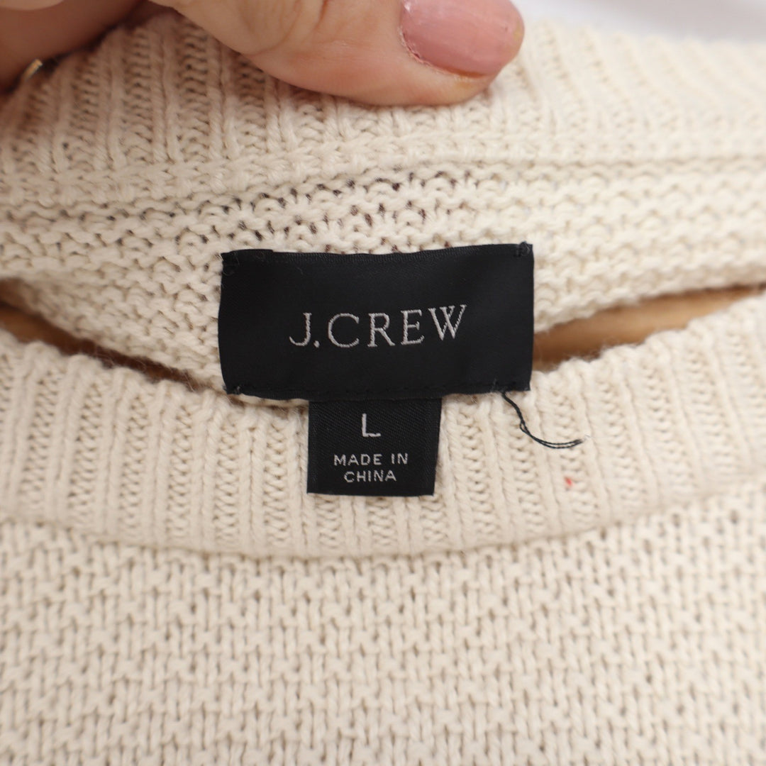 J.Crew Mens Textured Cotton Crewneck Sweater Cream Off-White Size L