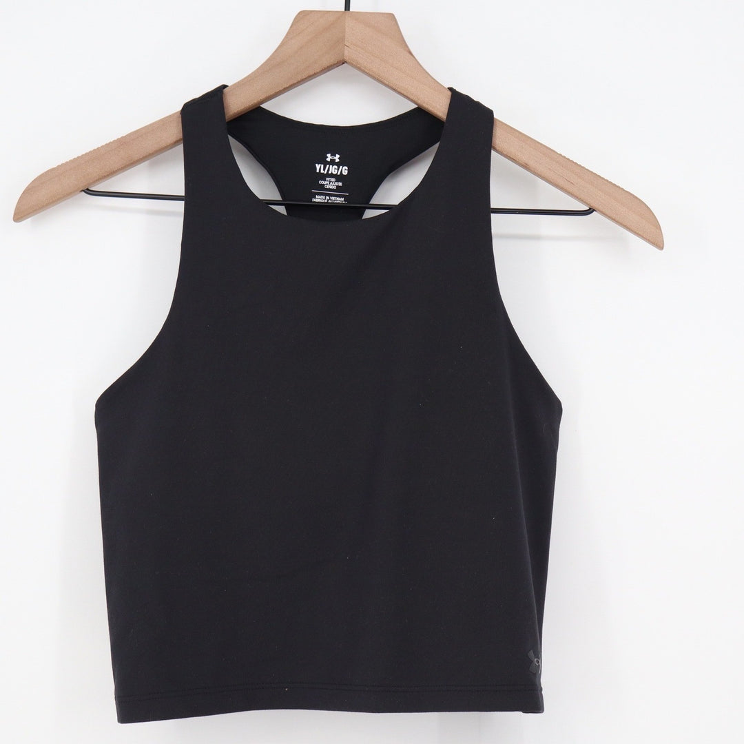 Under Armour Girls Motion Crop Tank Top Black Youth Large YL New