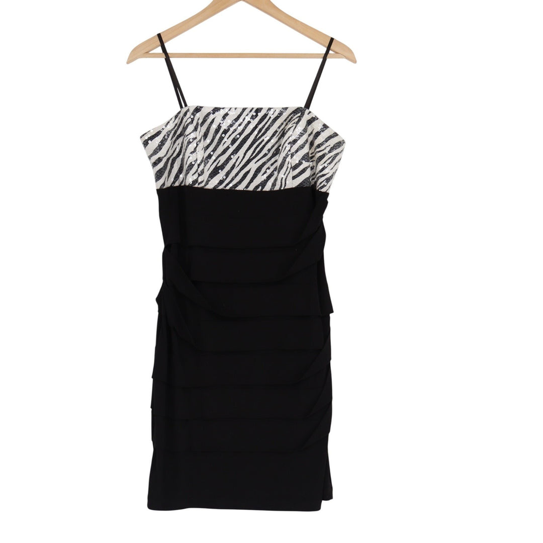 City Studio Tiered Cocktail Dress Womens XL Black Zebra Sequin Spaghetti Straps