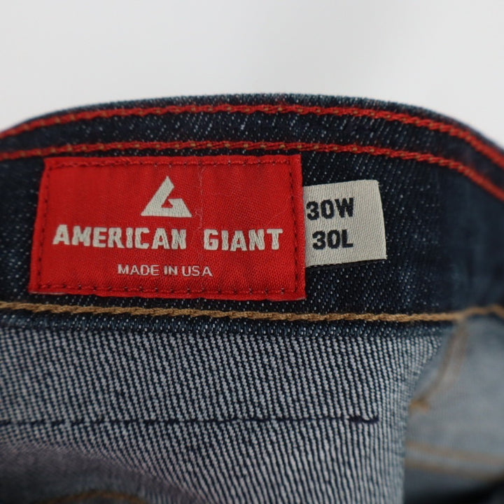 American Giant Dakota Straight Jeans Mens 30x30 Blue Dark Wash Denim Stretch