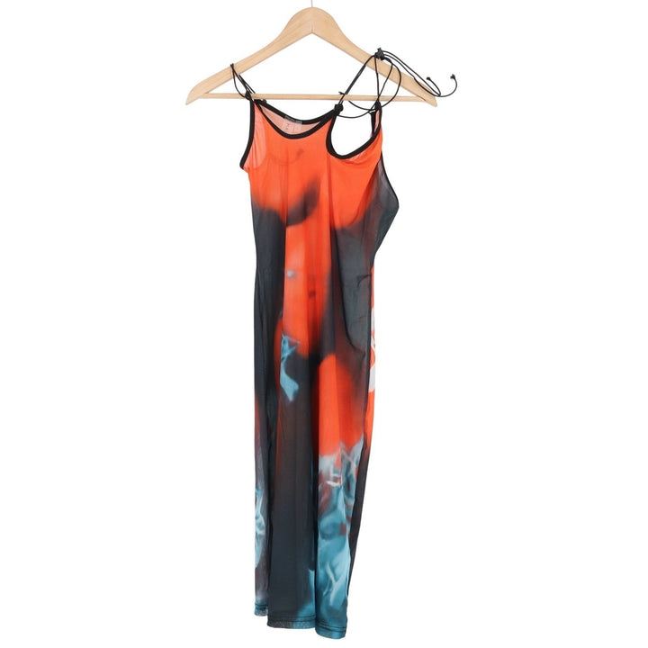 Halfheart Orange Abstract Graphic Mesh Cutout Midi Dress Large