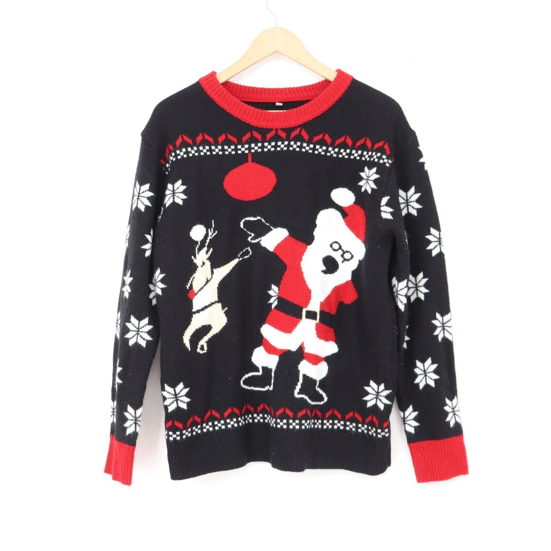 Dabbing Santa Reindeer Ugly Christmas Sweater Black Red White Mens Medium