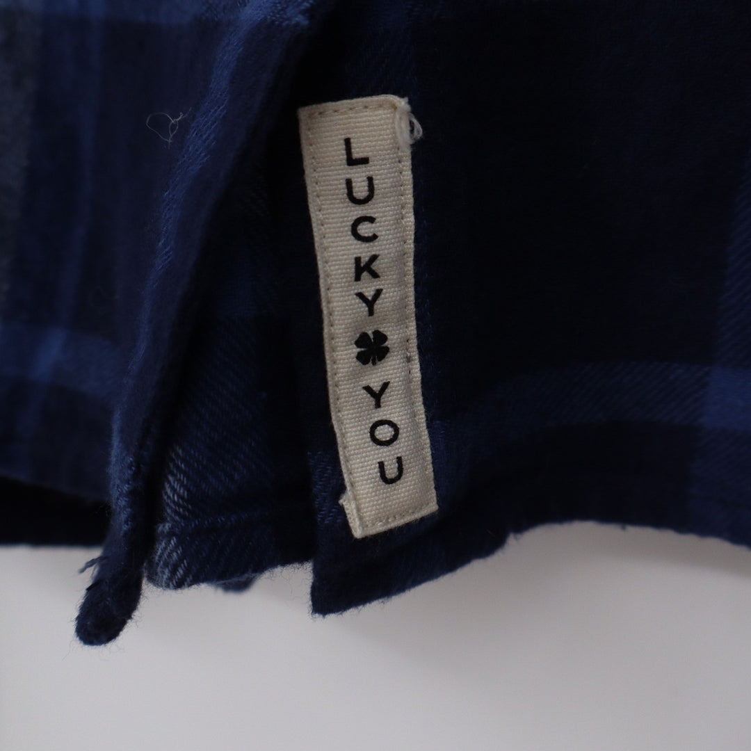 Lucky Brand Womens Navy Blue Plaid Cotton Button Up Cropped Shirt Medium