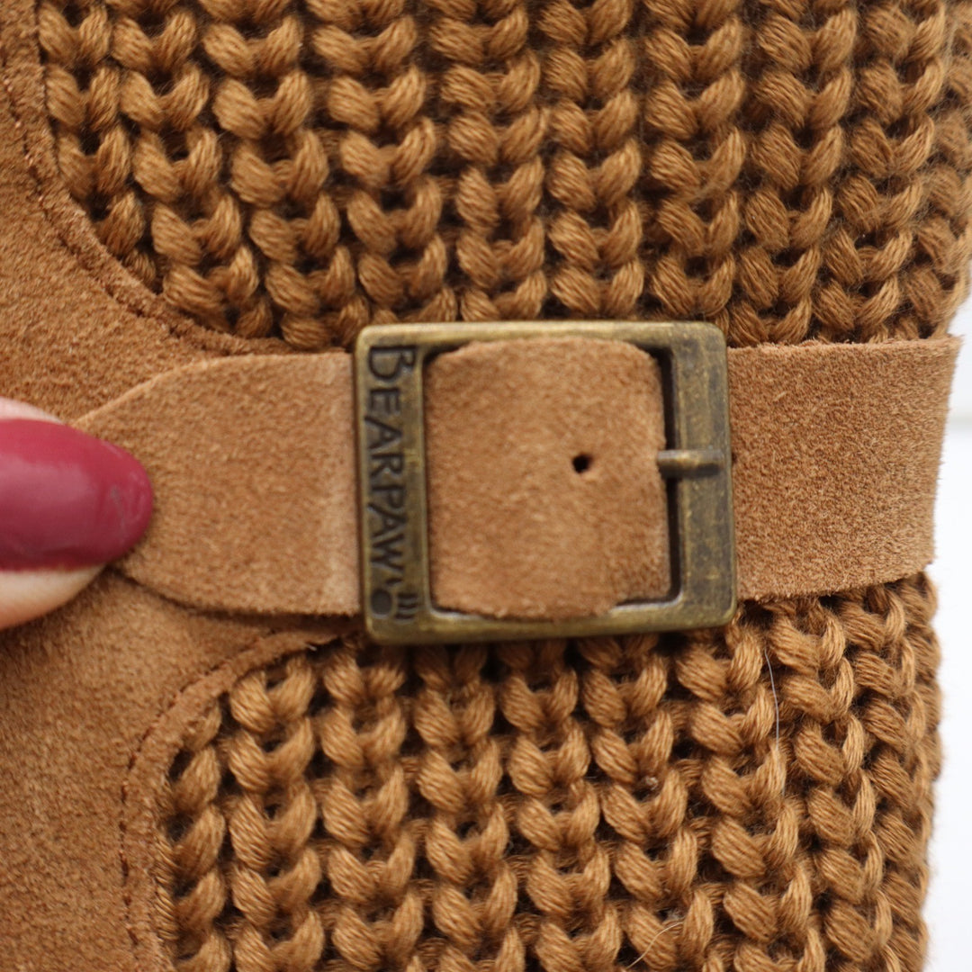 Bearpaw Stella Womens 7 Hickory Suede Knit Mid Calf Winter Boots Brown