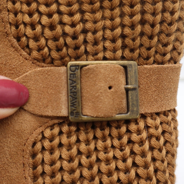 Bearpaw Stella Womens 7 Hickory Suede Knit Mid Calf Winter Boots Brown