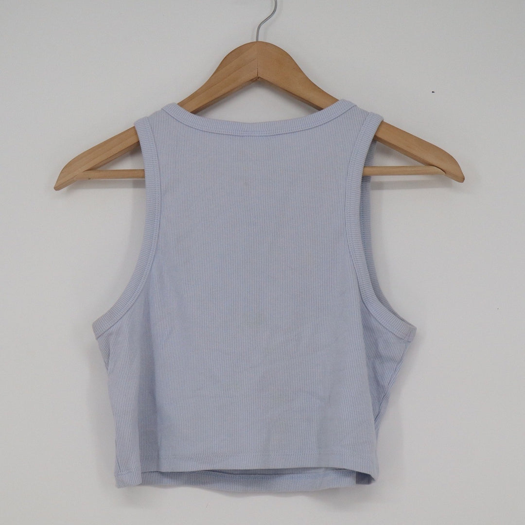 HM Light Blue Ribbed Crop Tank Top Sleeveless Crew Neck Cotton Blend Large